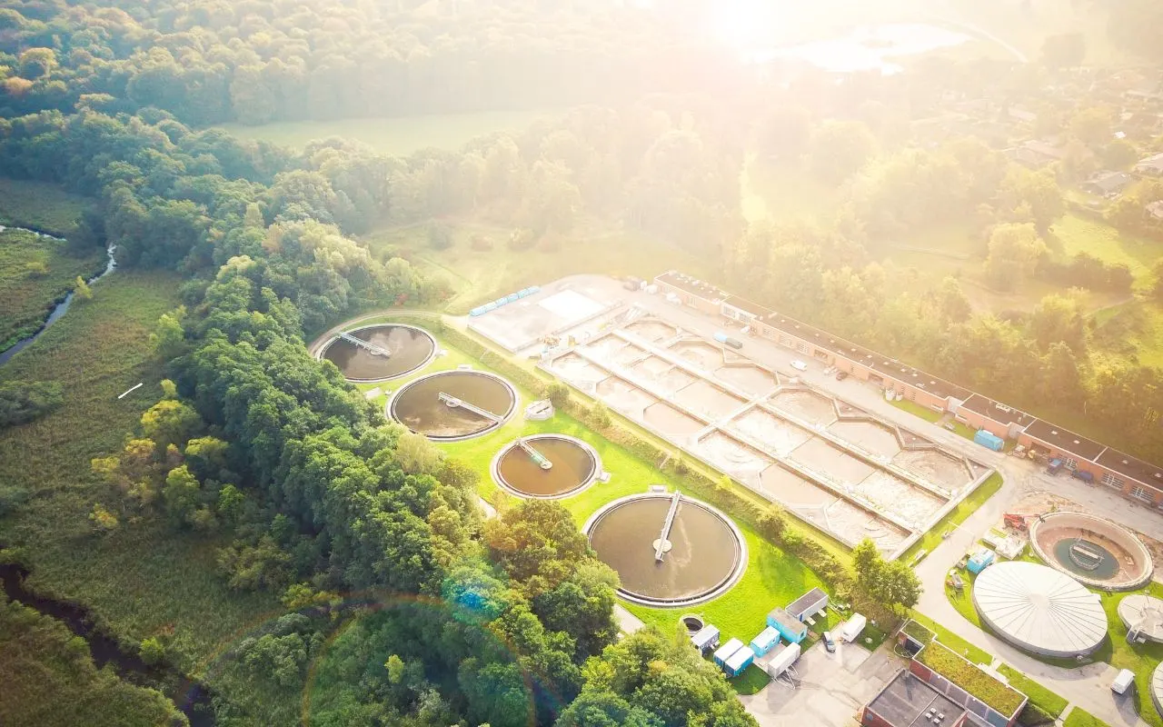 Aerial view of an agricultural water treatment plant